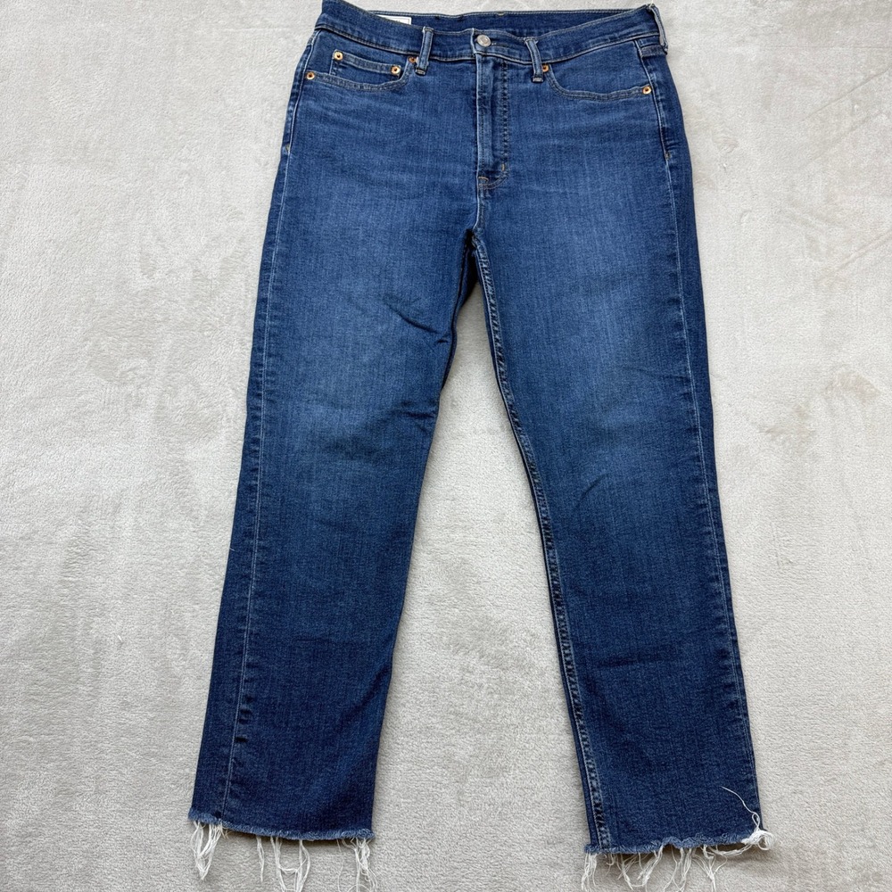 Gap Jeans Women's 30/10 Short Cigarette High Rise Dark Blue Raw Hem Frayed Denim